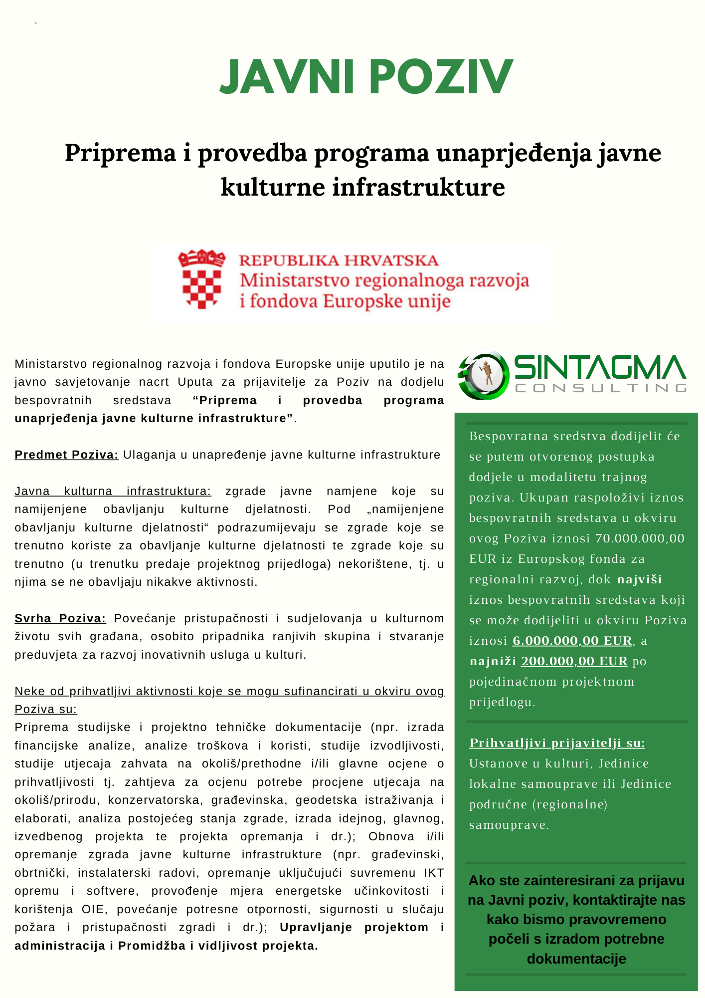 JAVNI POZIV Priprema i provedba programa unaprjeđenja javne kulturne infrastrukture